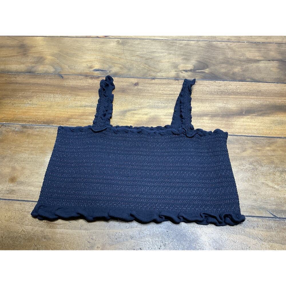 Free People Blue Smocked Crop Tank Top Ruffle Straps Womens Large